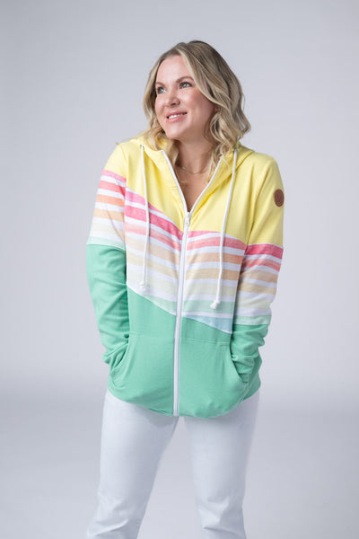 IN STOCK Colorblock Fullzip - Yellow, Rainbow Stripes, and Lime - Pumpkin Patch Co