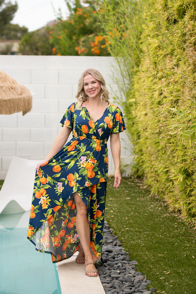 IN STOCK Harley High-Low Dress - Navy Citrus - Pumpkin Patch Co