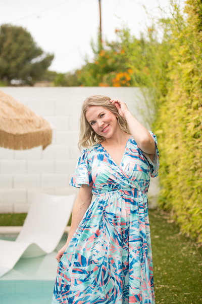 IN STOCK Millie Maxi Dress - Abstract Aqua Breeze - Pumpkin Patch Co