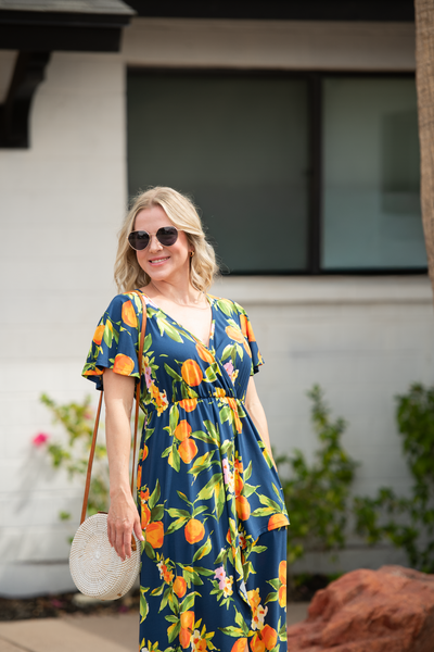 IN STOCK Harley High-Low Dress - Navy Citrus - Pumpkin Patch Co