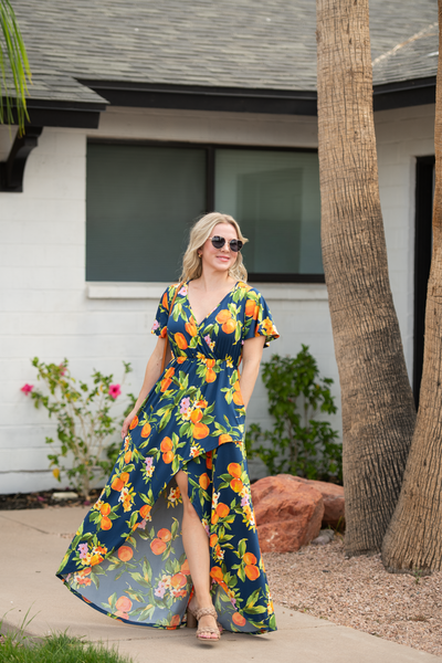 IN STOCK Harley High-Low Dress - Navy Citrus - Pumpkin Patch Co