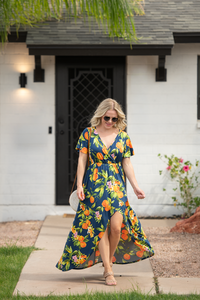 IN STOCK Harley High-Low Dress - Navy Citrus - Pumpkin Patch Co