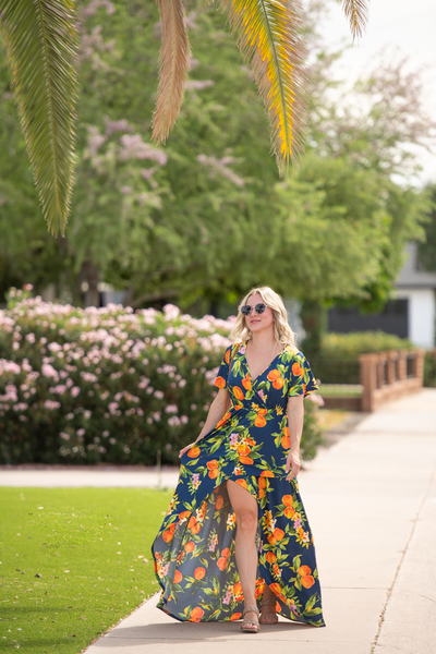 IN STOCK Harley High-Low Dress - Navy Citrus - Pumpkin Patch Co