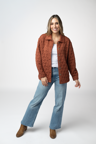 IN STOCK Geometric Button Down Jacket - Rust - Pumpkin Patch Co