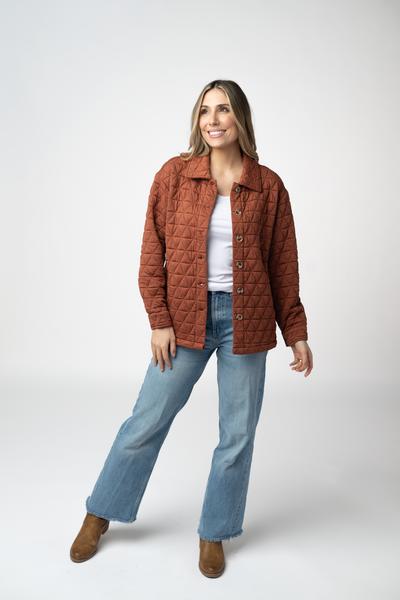 IN STOCK Geometric Button Down Jacket - Rust - Pumpkin Patch Co