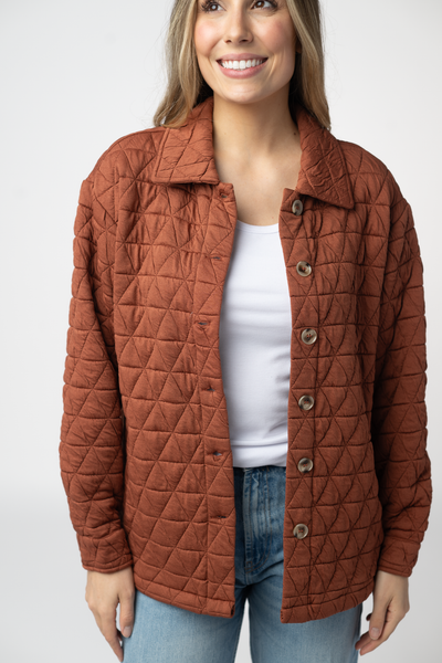 IN STOCK Geometric Button Down Jacket - Rust - Pumpkin Patch Co