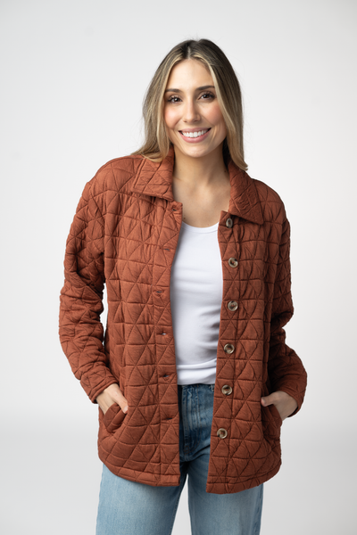 IN STOCK Geometric Button Down Jacket - Rust - Pumpkin Patch Co