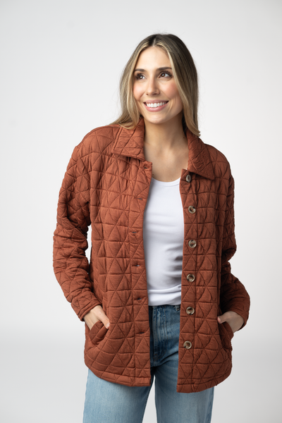 IN STOCK Geometric Button Down Jacket - Rust - Pumpkin Patch Co