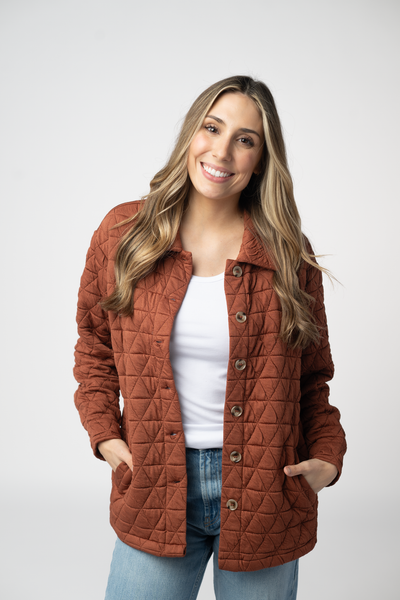 IN STOCK Geometric Button Down Jacket - Rust - Pumpkin Patch Co