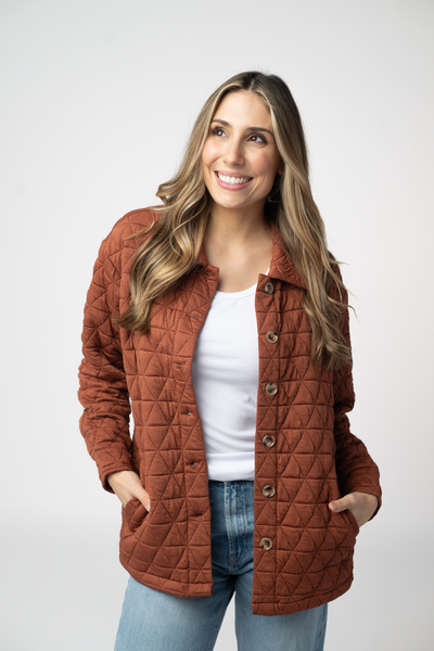 IN STOCK Geometric Button Down Jacket - Rust - Pumpkin Patch Co