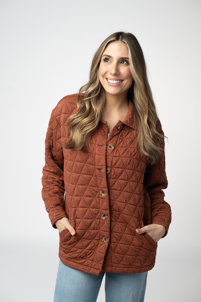 IN STOCK Geometric Button Down Jacket - Rust - Pumpkin Patch Co