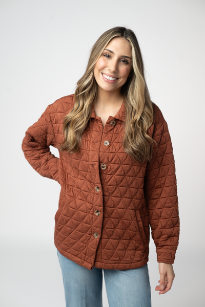 IN STOCK Geometric Button Down Jacket - Rust - Pumpkin Patch Co