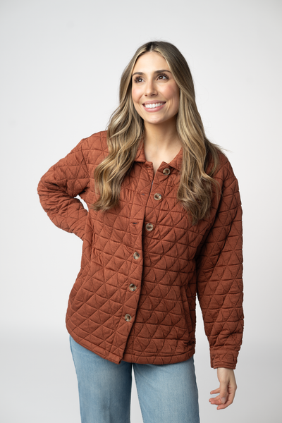 IN STOCK Geometric Button Down Jacket - Rust - Pumpkin Patch Co
