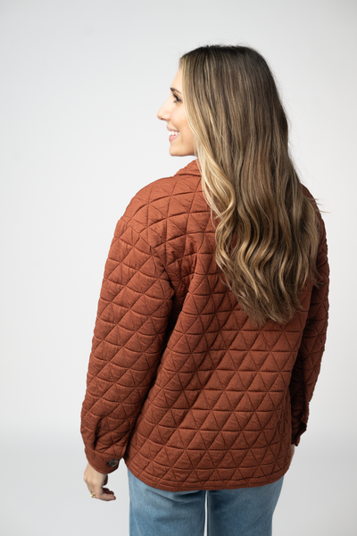 IN STOCK Geometric Button Down Jacket - Rust - Pumpkin Patch Co