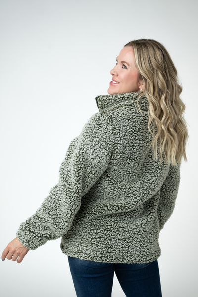 IN STOCK Two Tone Fullzip Sherpa - Olive and White