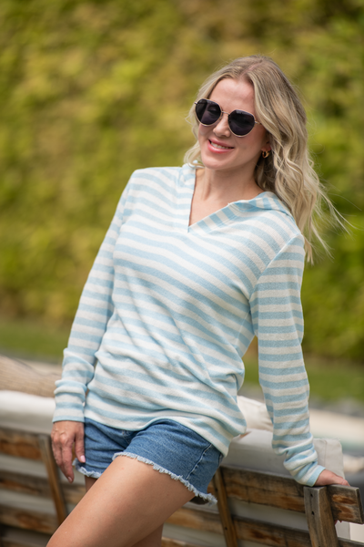 IN STOCK Amelia Striped Hoodie - Sky Blue - Pumpkin Patch Co