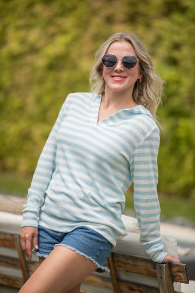 IN STOCK Amelia Striped Hoodie - Sky Blue - Pumpkin Patch Co