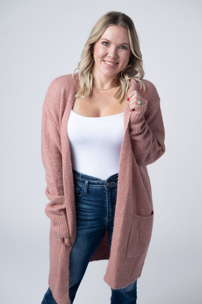 IN STOCK Madison Cozy Cardigan - Dusty Rose - Pumpkin Patch Co