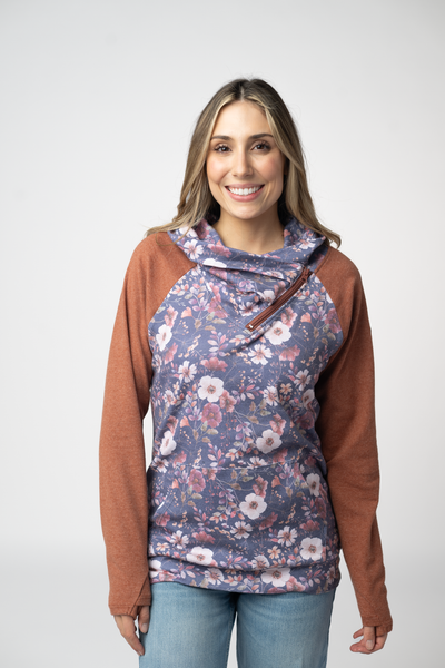 IN STOCK Classic Zoey ZipCowl Sweatshirt - Blushwood Floral and Terra Cotta - Pumpkin Patch Co