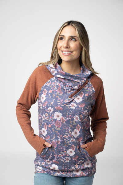IN STOCK Classic Zoey ZipCowl Sweatshirt - Blushwood Floral and Terra Cotta - Pumpkin Patch Co
