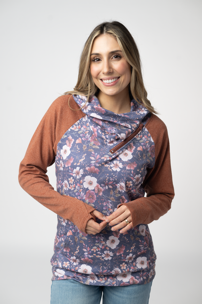 IN STOCK Classic Zoey ZipCowl Sweatshirt - Blushwood Floral and Terra Cotta - Pumpkin Patch Co