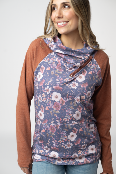 IN STOCK Classic Zoey ZipCowl Sweatshirt - Blushwood Floral and Terra Cotta - Pumpkin Patch Co