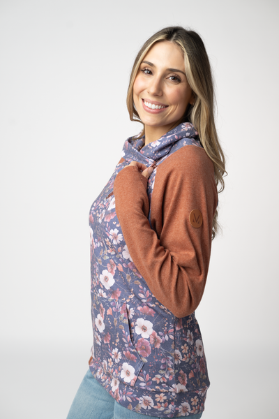 IN STOCK Classic Zoey ZipCowl Sweatshirt - Blushwood Floral and Terra Cotta - Pumpkin Patch Co