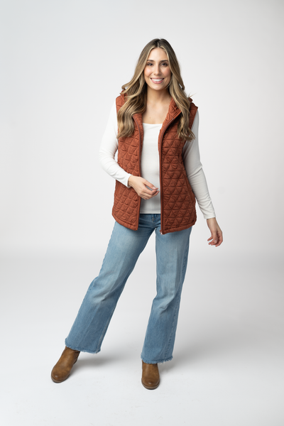 IN STOCK Heather Geometric Hooded Vest - Rust - Pumpkin Patch Co