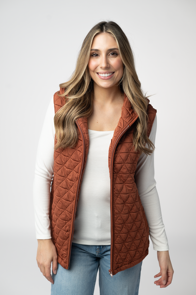 IN STOCK Heather Geometric Hooded Vest - Rust - Pumpkin Patch Co