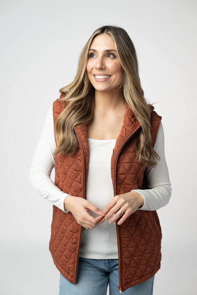 IN STOCK Heather Geometric Hooded Vest - Rust - Pumpkin Patch Co