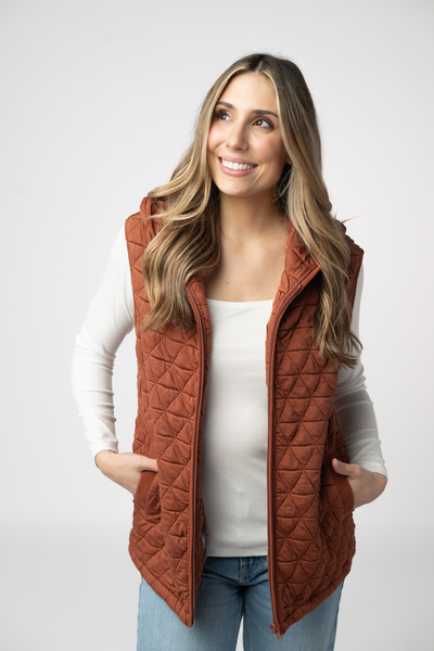 IN STOCK Heather Geometric Hooded Vest - Rust - Pumpkin Patch Co