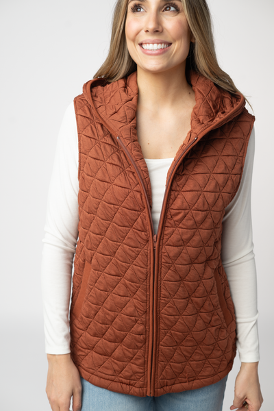 IN STOCK Heather Geometric Hooded Vest - Rust - Pumpkin Patch Co