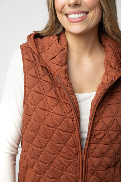 IN STOCK Heather Geometric Hooded Vest - Rust - Pumpkin Patch Co