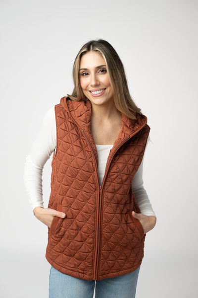 IN STOCK Heather Geometric Hooded Vest - Rust - Pumpkin Patch Co