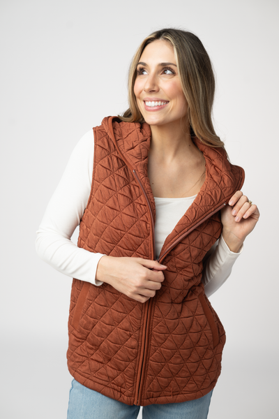 IN STOCK Heather Geometric Hooded Vest - Rust - Pumpkin Patch Co