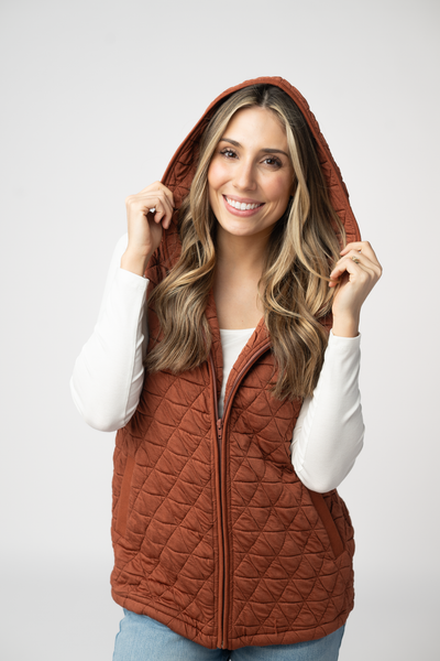 IN STOCK Heather Geometric Hooded Vest - Rust - Pumpkin Patch Co