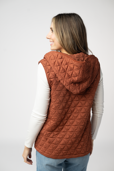 IN STOCK Heather Geometric Hooded Vest - Rust - Pumpkin Patch Co