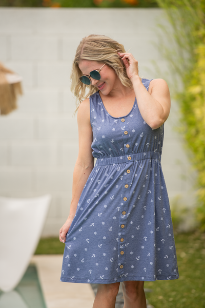 IN STOCK Beverly Button Dress - Nautical Navy