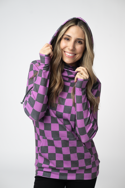 IN STOCK Ashley Hoodie - Black and Purple Checkers