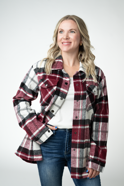 IN STOCK Norah Shacket - Merlot Plaid Mix