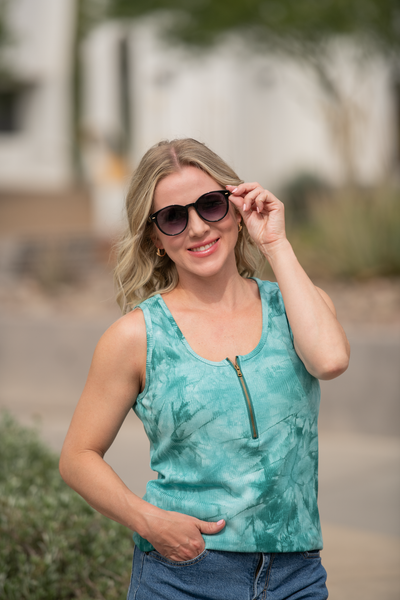 IN STOCK Mila Zipper Tank - Teal Tie Dye - Pumpkin Patch Co