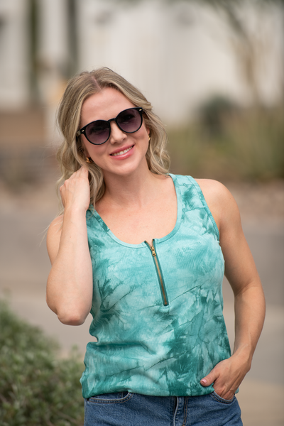 IN STOCK Mila Zipper Tank - Teal Tie Dye - Pumpkin Patch Co
