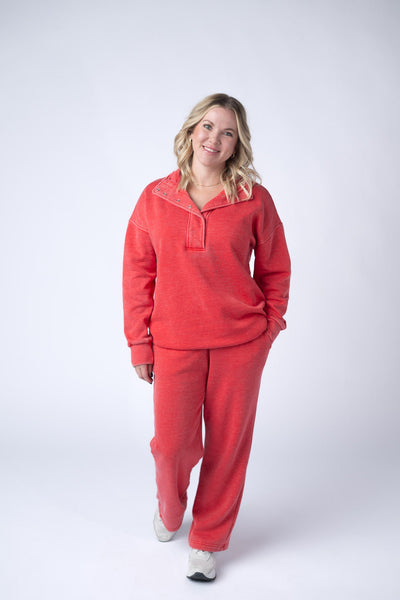 IN STOCK Wide Leg Vintage Wash Bottoms - Red - Pumpkin Patch Co