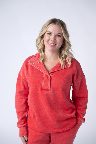 IN STOCK Jesse Vintage Wash Snap Pullover - Red - Pumpkin Patch Co