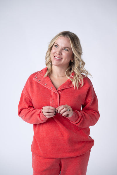 IN STOCK Jesse Vintage Wash Snap Pullover - Red - Pumpkin Patch Co
