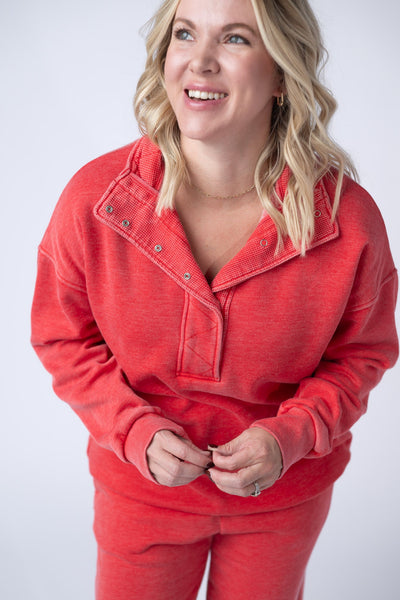 IN STOCK Jesse Vintage Wash Snap Pullover - Red - Pumpkin Patch Co