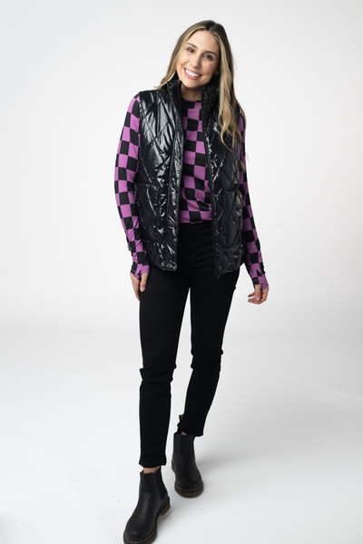IN STOCK Remy Zip Up Vest - Shiny Black - Pumpkin Patch Co