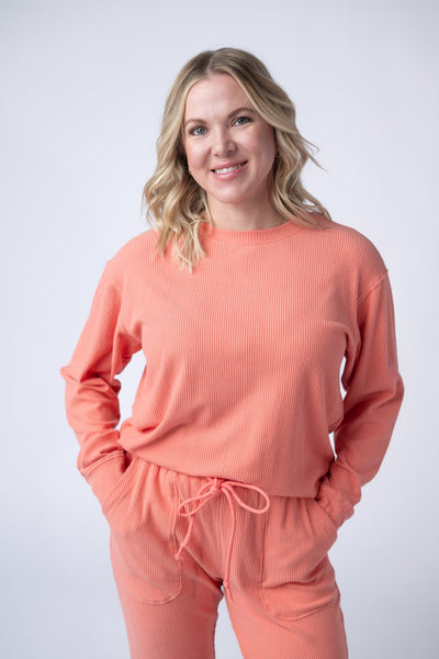 IN STOCK Corrine Ribbed Pullover Top - Coral - Pumpkin Patch Co