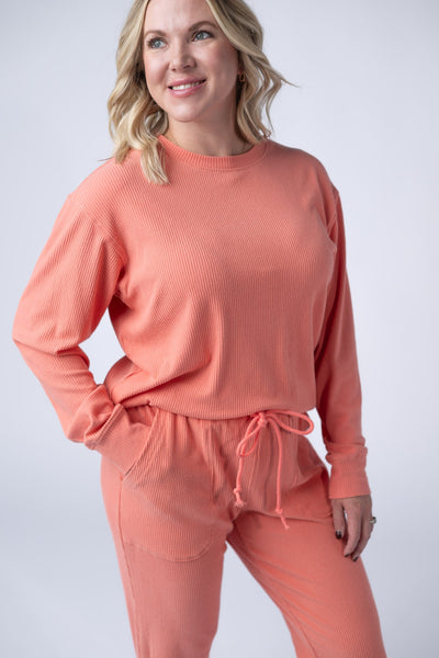 IN STOCK Corrine Ribbed Pullover Top - Coral - Pumpkin Patch Co