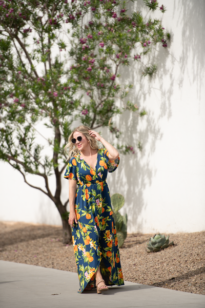 IN STOCK Harley High-Low Dress - Navy Citrus - Pumpkin Patch Co